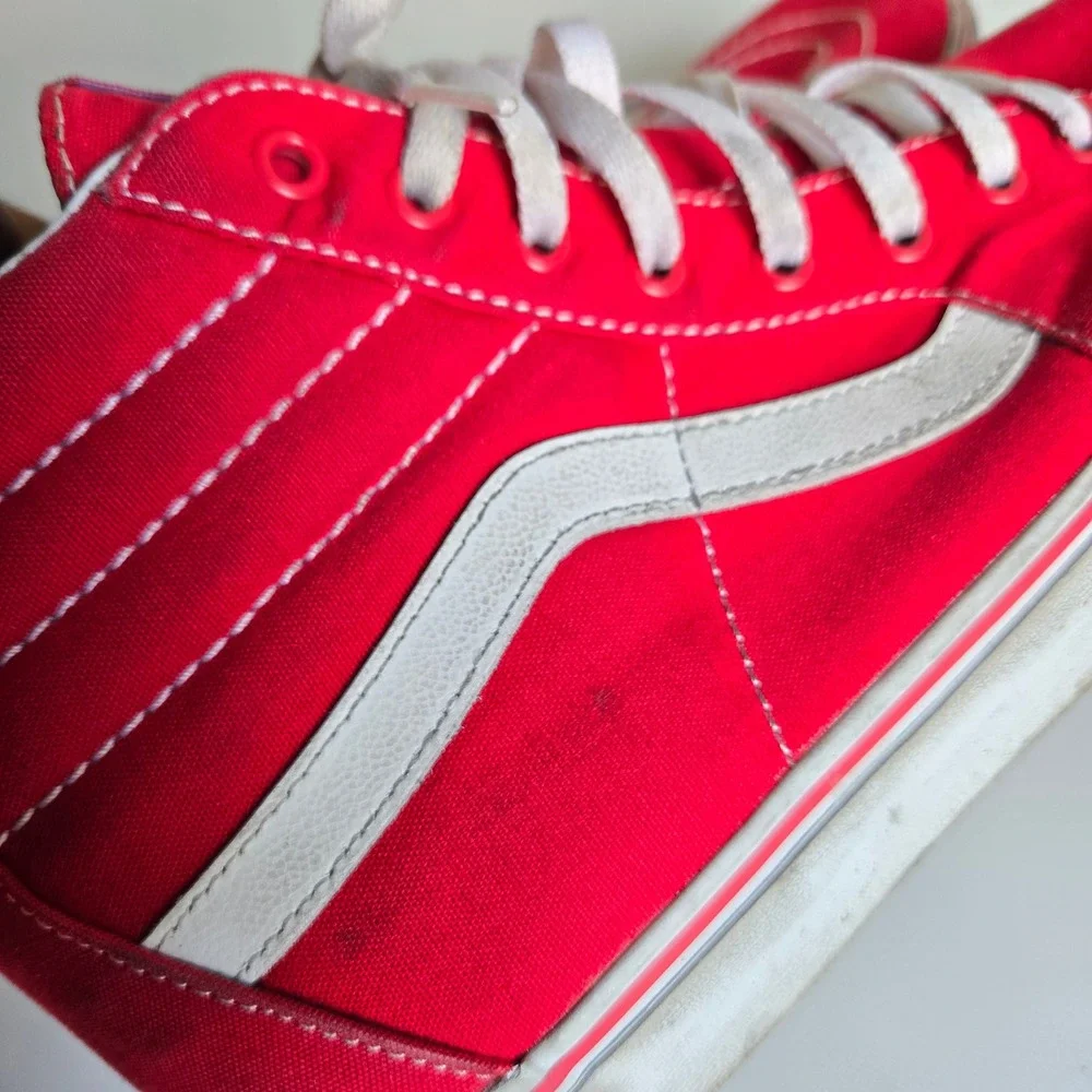 Vans Sk8-Hi Red Canvas High Top Sneakers Mens Size 12 White Stripe Formula One